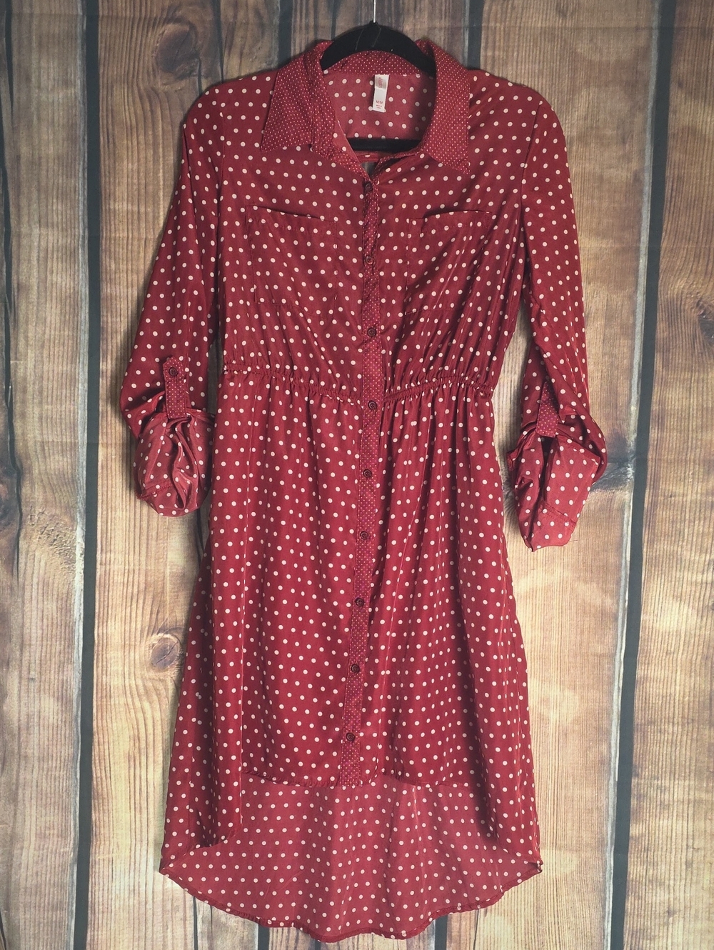 Xhilaration Medium Rust Red Polka Dot Shirt Dress